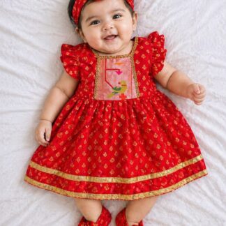 Paithani Butta Frock ( Red )