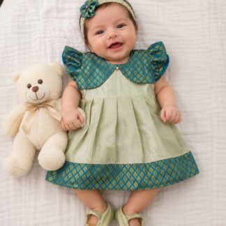 Tissue silk frock ( White with Peacock Green )