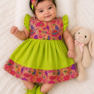 Paithani Frock ( Parrot Green )