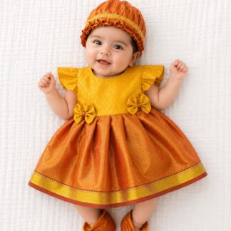 Apoorva Tishu Silk Frock ( Golden Brown with Yellow )