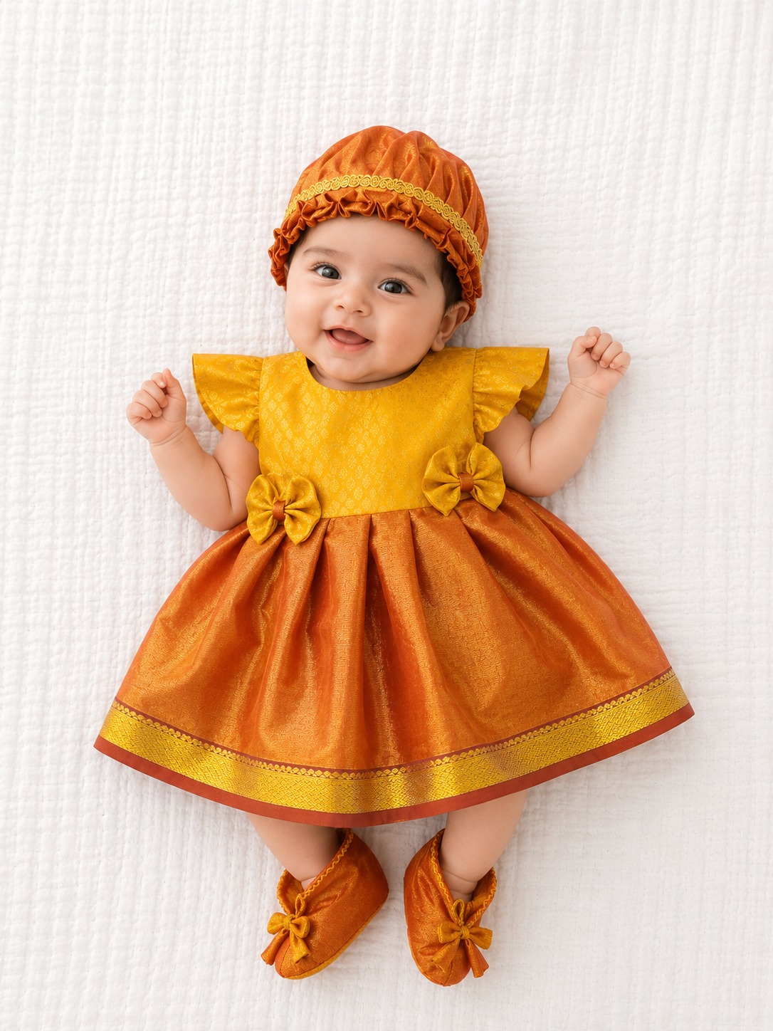 Apoorva Tishu Silk Frock ( Golden Brown with Yellow )