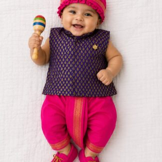 Dhoti with jacket set - Violet with Magenta
