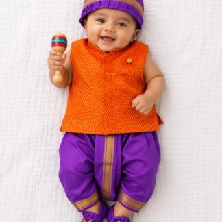 Dhoti with jacket set - Orange with Violet
