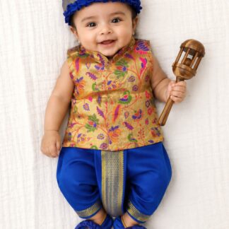 Dhoti with paithani jacket set - Royal blue