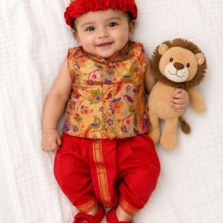 Dhoti with paithani jacket set - Red