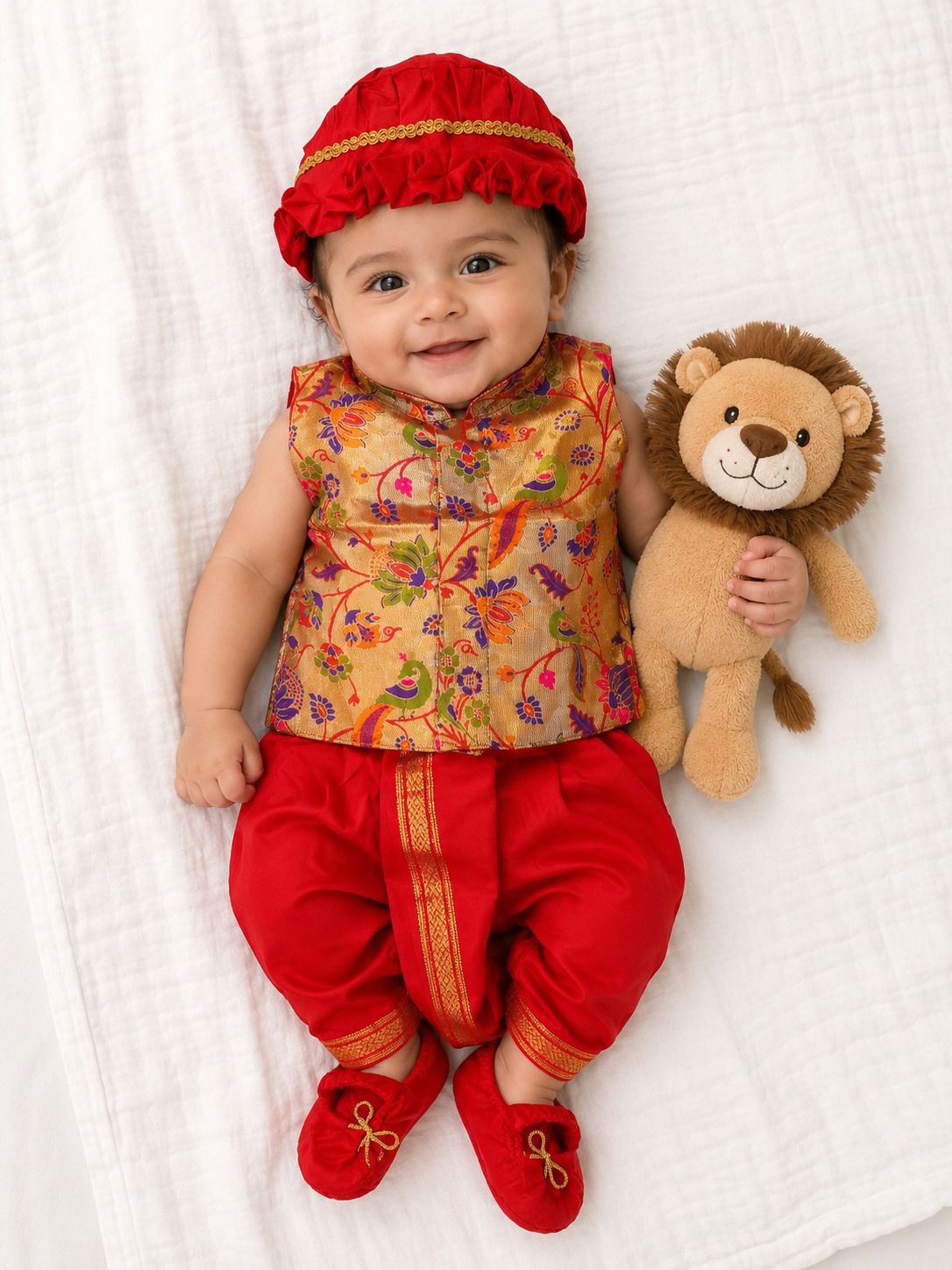 Dhoti with paithani jacket set - Red