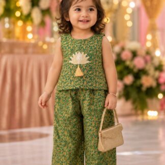 Dhoti & Palazzo Cord Set - Bottle Green
