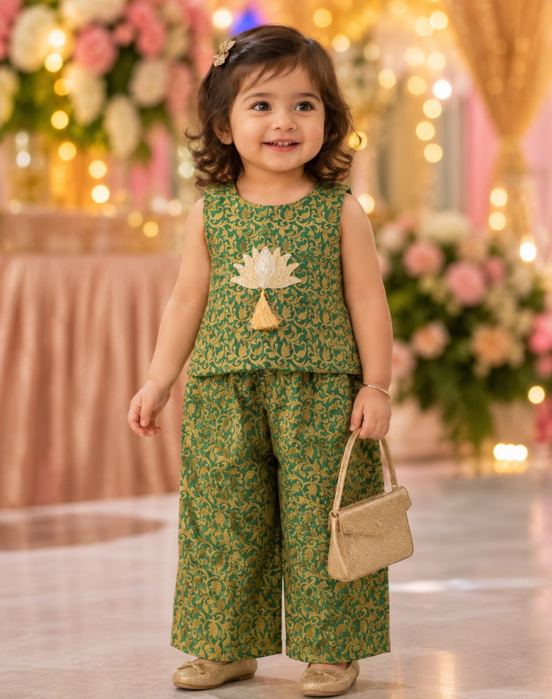 Dhoti & Palazzo Cord Set - Bottle Green