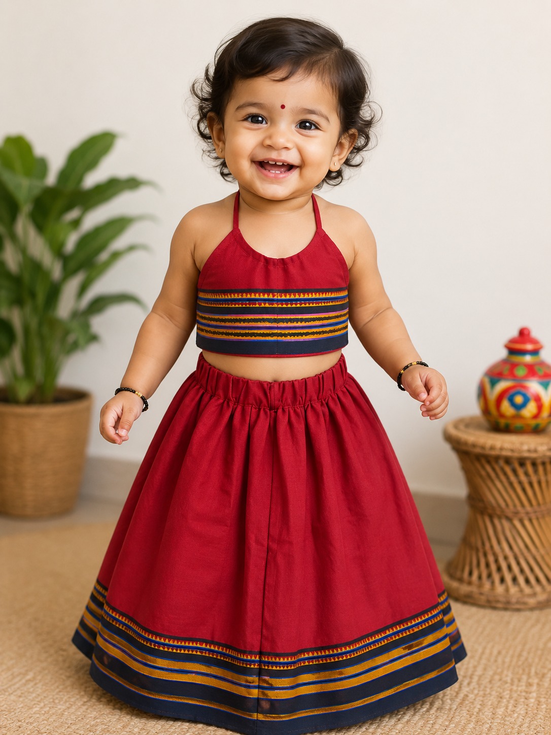 Halter Neck Top with Cotton Silk Polk
