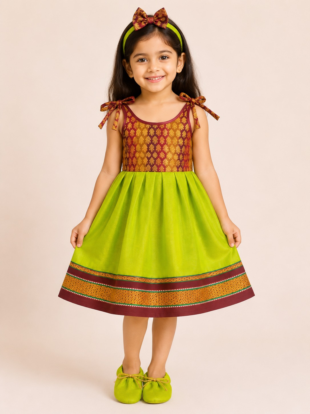 Tissue Silk Shoulder Tie-Up Frock