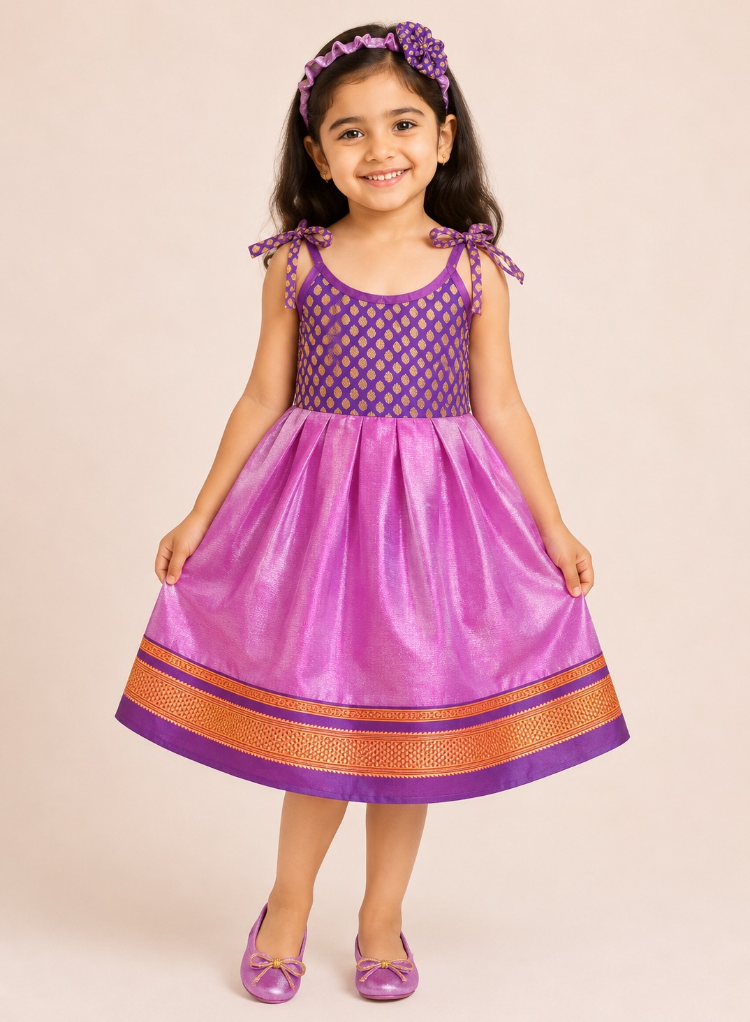 Tissue Silk Shoulder Tie-Up Frock