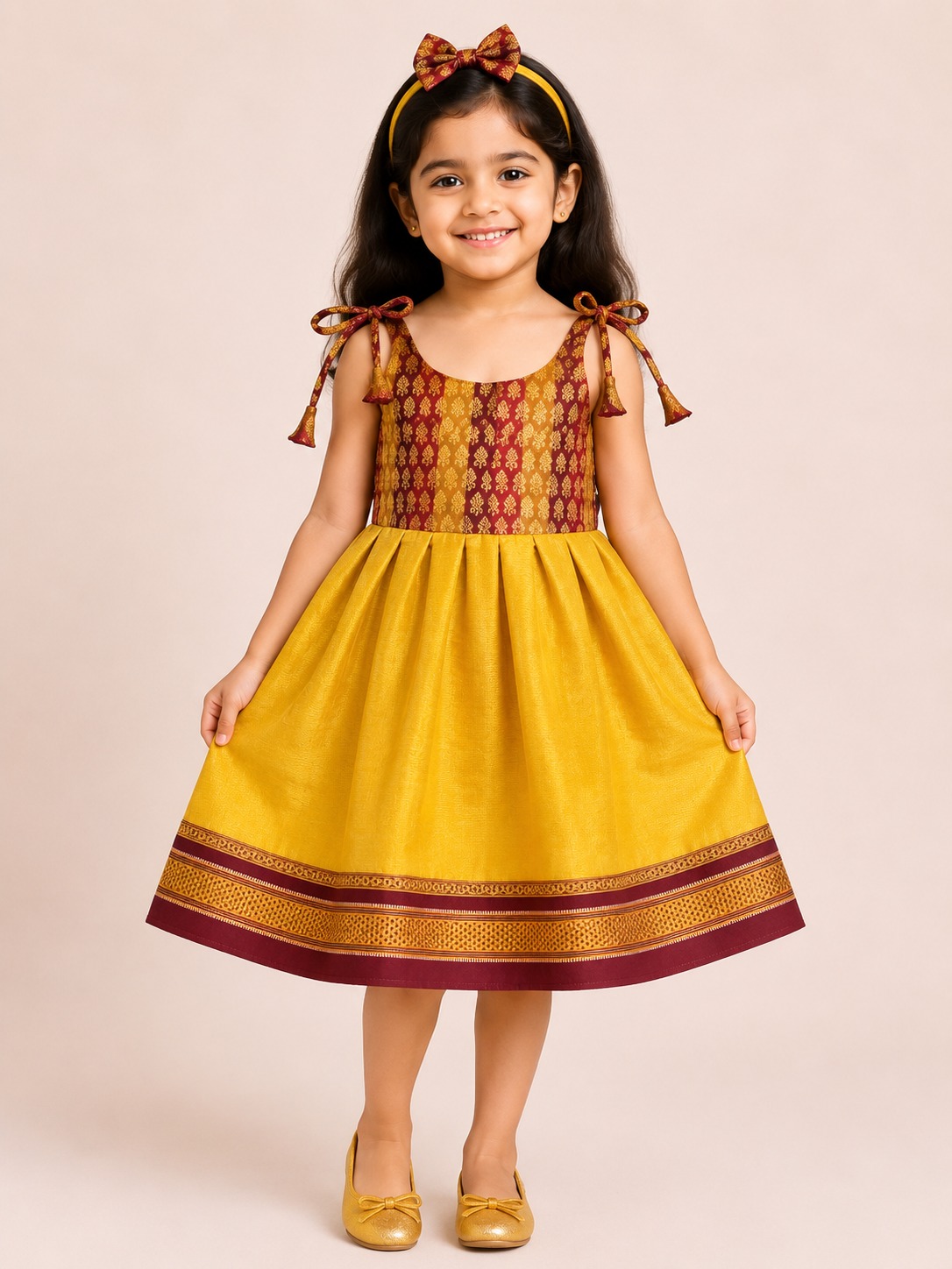 Tissue Silk Shoulder Tie-Up Frock