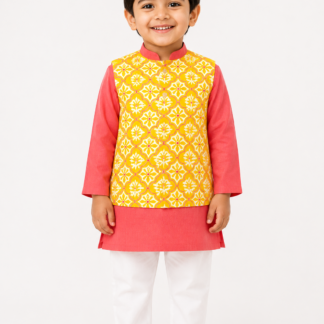 Jacket Kurta Set In Bright Red