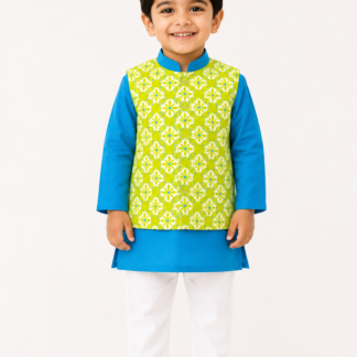 Jacket Kurta Set In Fresh Blue
