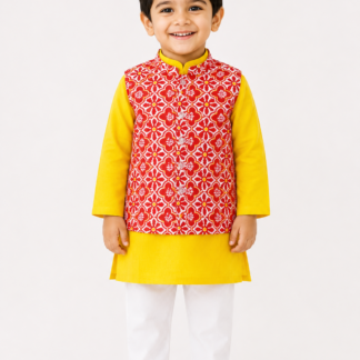 Jacket Kurta Set In Bright Yellow