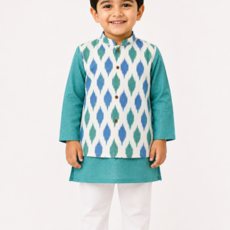 Jacket Kurta Set In Teal Blue