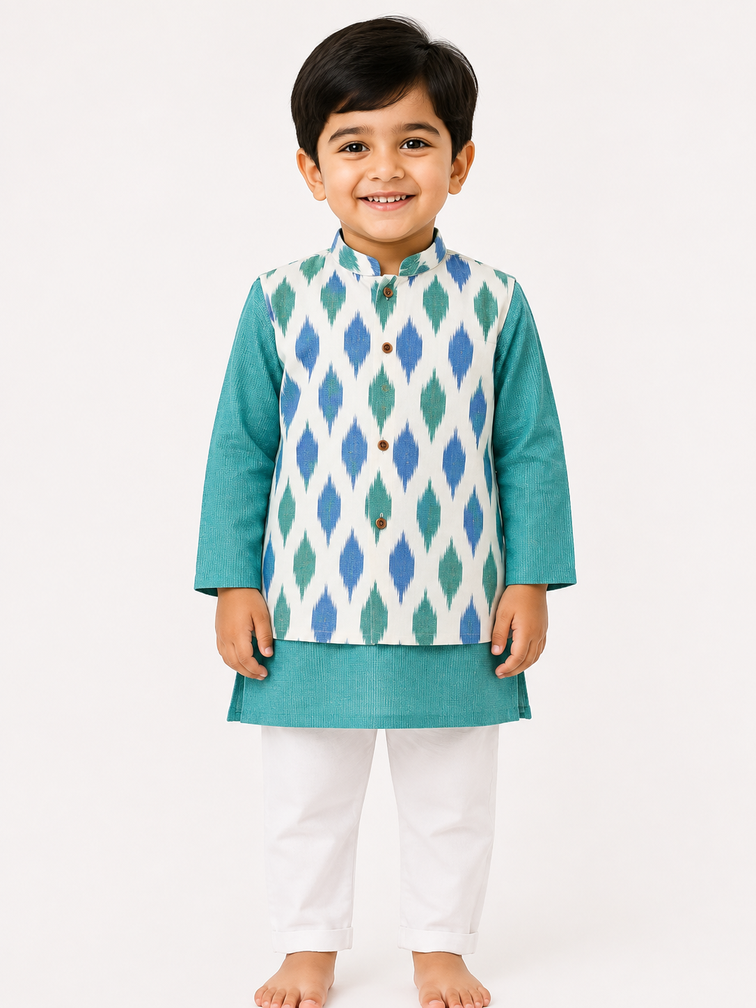 Jacket Kurta Set In Teal Blue
