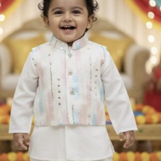 Off-Wight Kurta with Jacket And Dhoti Set