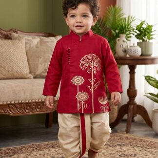 Maroon Kurta & Cream Dhoti Set